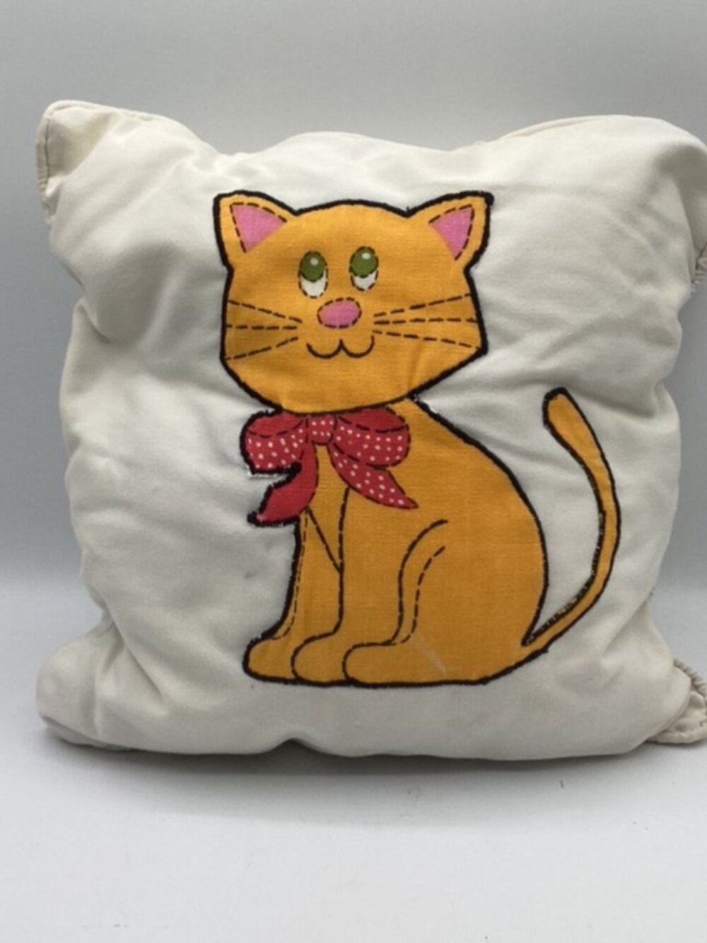 Whimsical‎ Cat Vintage Embroidered Pillow 10"x10"